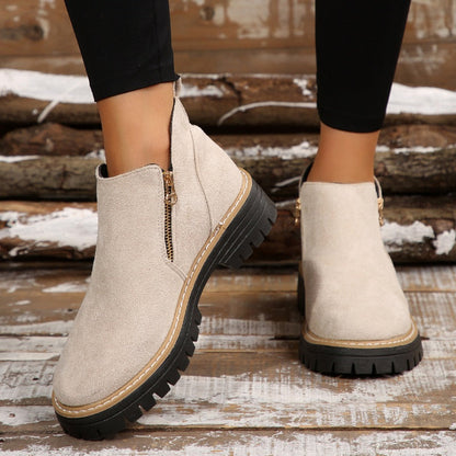Thick Buckle Low Heel Boots