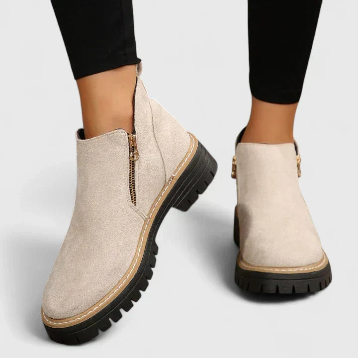 Thick Buckle Low Heel Boots