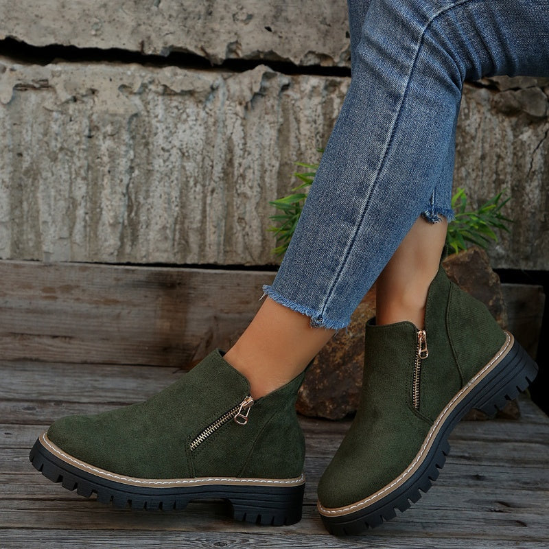 Thick Buckle Low Heel Boots