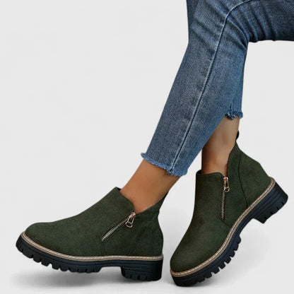 Thick Buckle Low Heel Boots