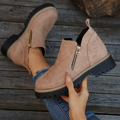 Thick Buckle Low Heel Boots