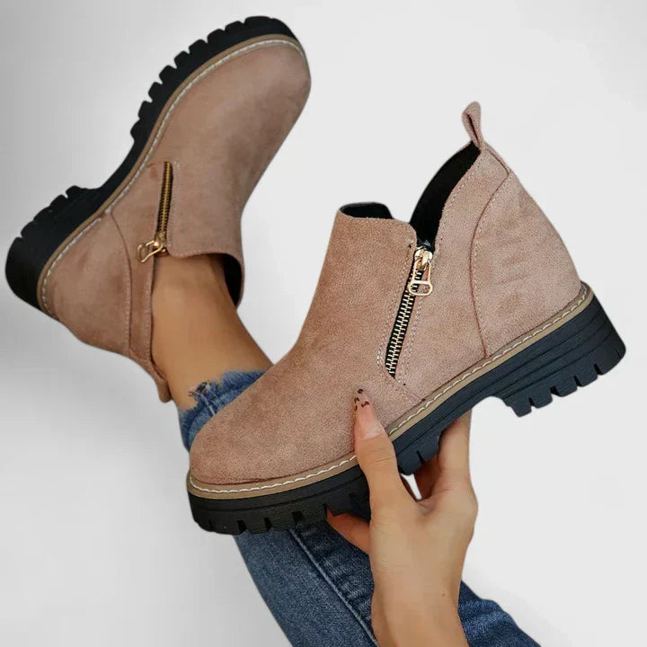 Thick Buckle Low Heel Boots