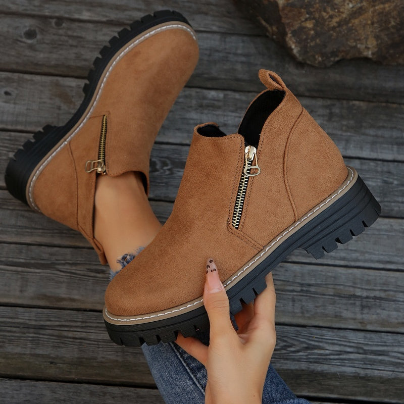 Thick Buckle Low Heel Boots