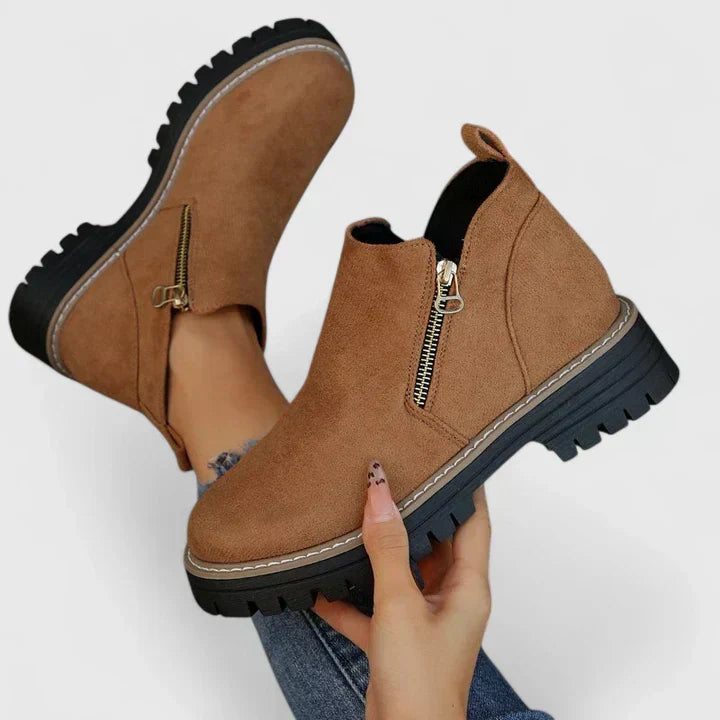 Thick Buckle Low Heel Boots