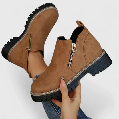 Thick Buckle Low Heel Boots