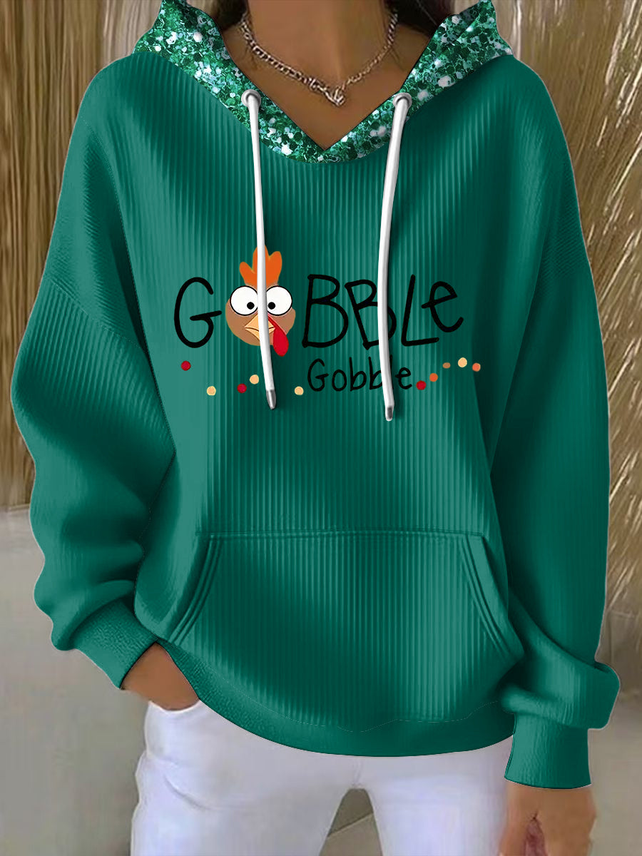 Women's Sequin Turkey Hoodie - VibreMode