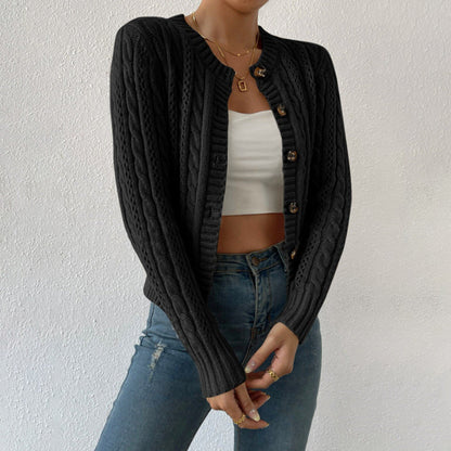 Image of Stacy | Women's Button-Front Cable Knit Cropped Cardigan
