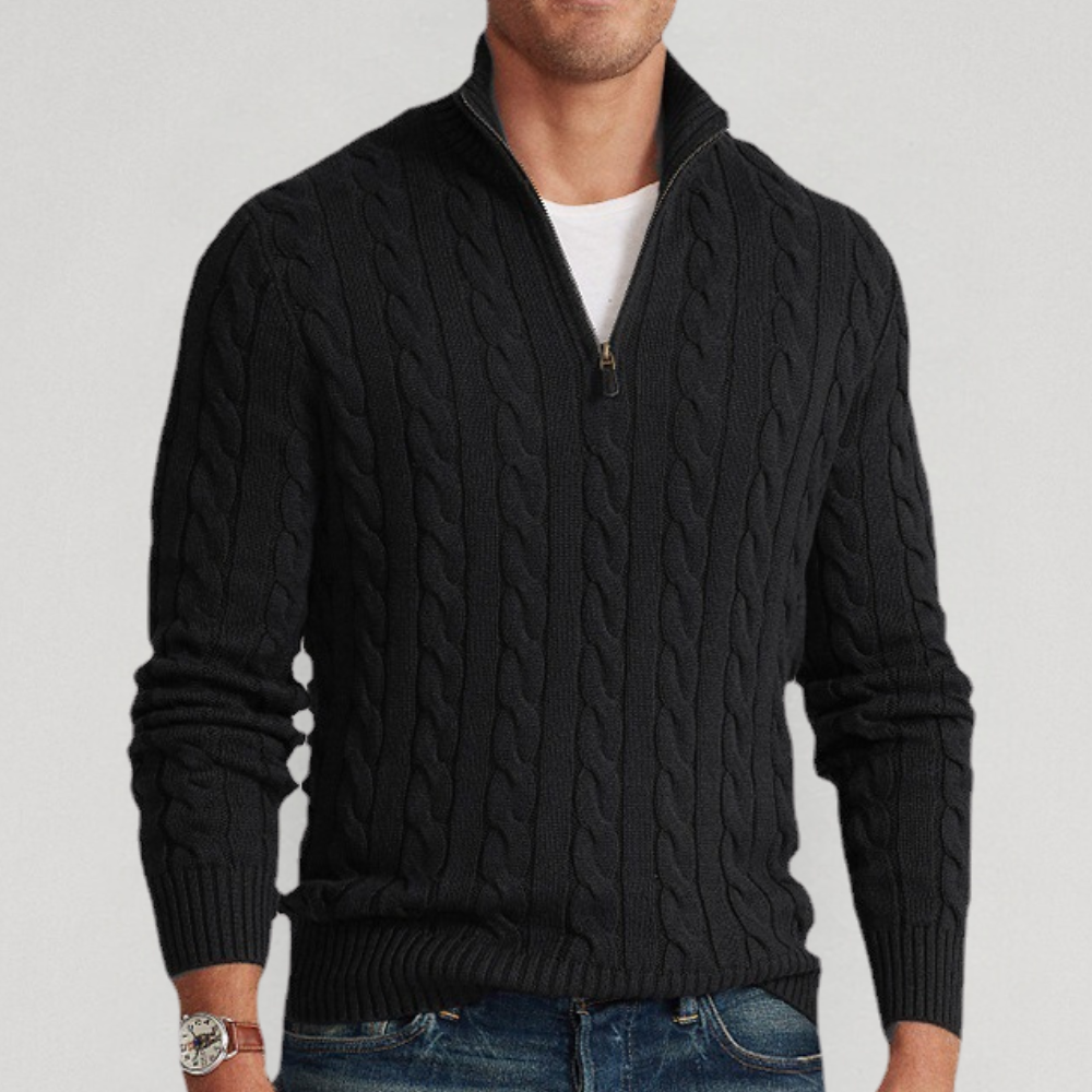 Men's Cable Knit Quarter-Zip Sweater - VibreMode