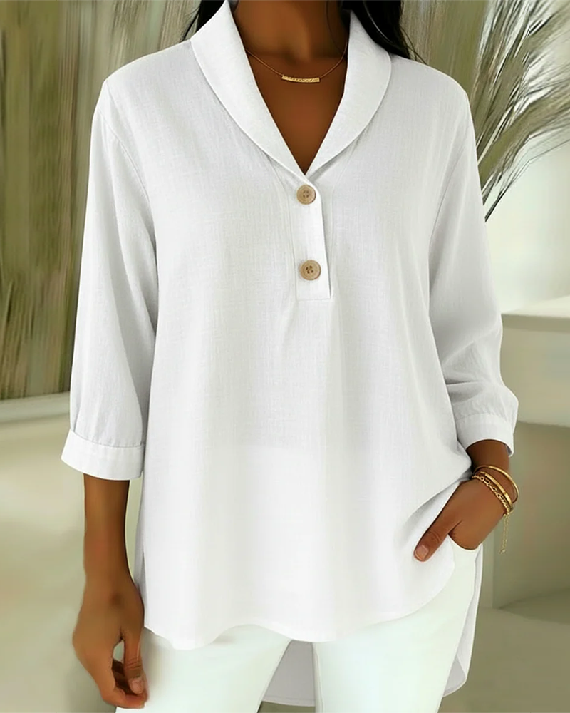 Women's Cotton Linen V Neck Blouse - VibreMode