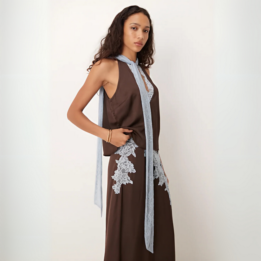 Beautiful Floral Lace Top and Skirt Set