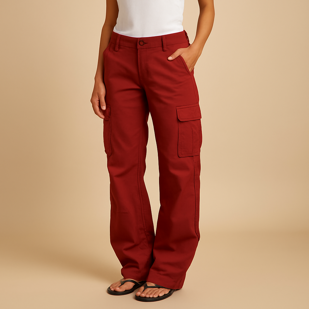 Straight leg cargo trousers for women with functional pockets and comfortable fit, perfect for casual outfits, travel, and everyday activities.