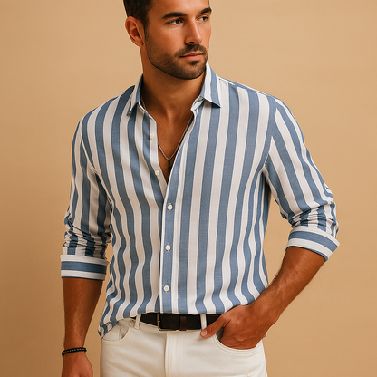 Classic Men's Vertical Stripe Dress Shirt - VibreMode