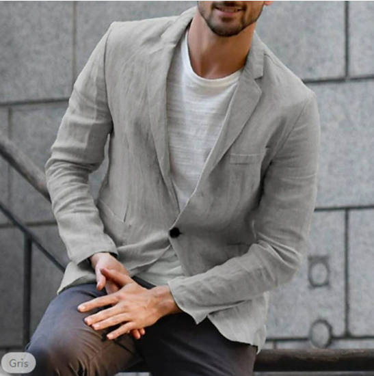 Men's Single-Breasted Blazer Casual Navy Blue - VibreMode