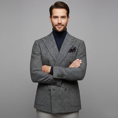 Men's Plaid Blazer Jacket Checked Double Breasted