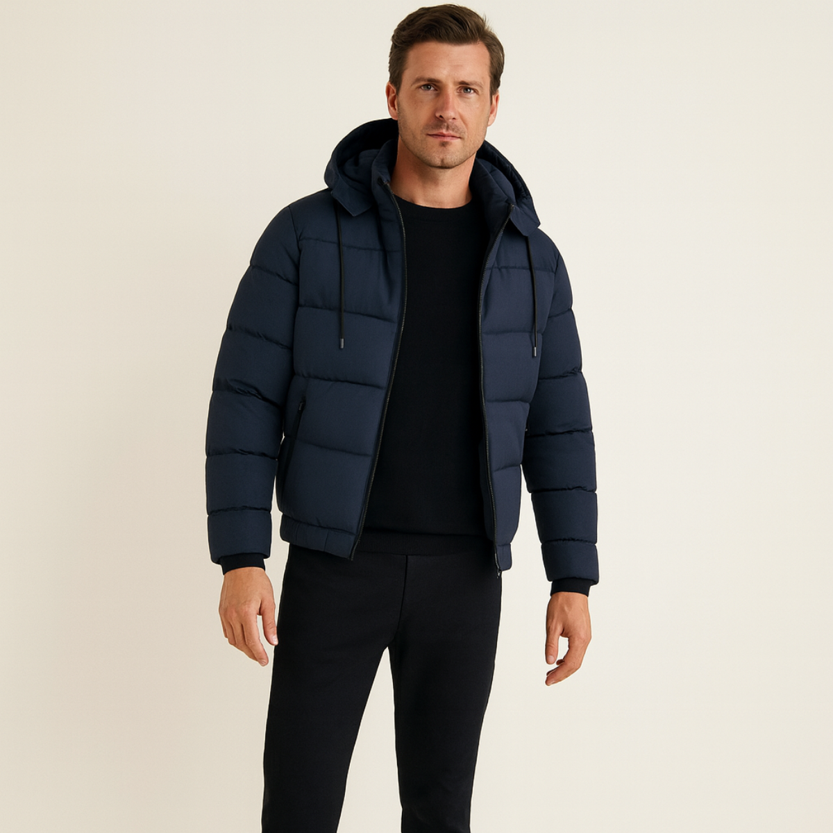 Men's Puffer Jacket Warm Elegant Down Black