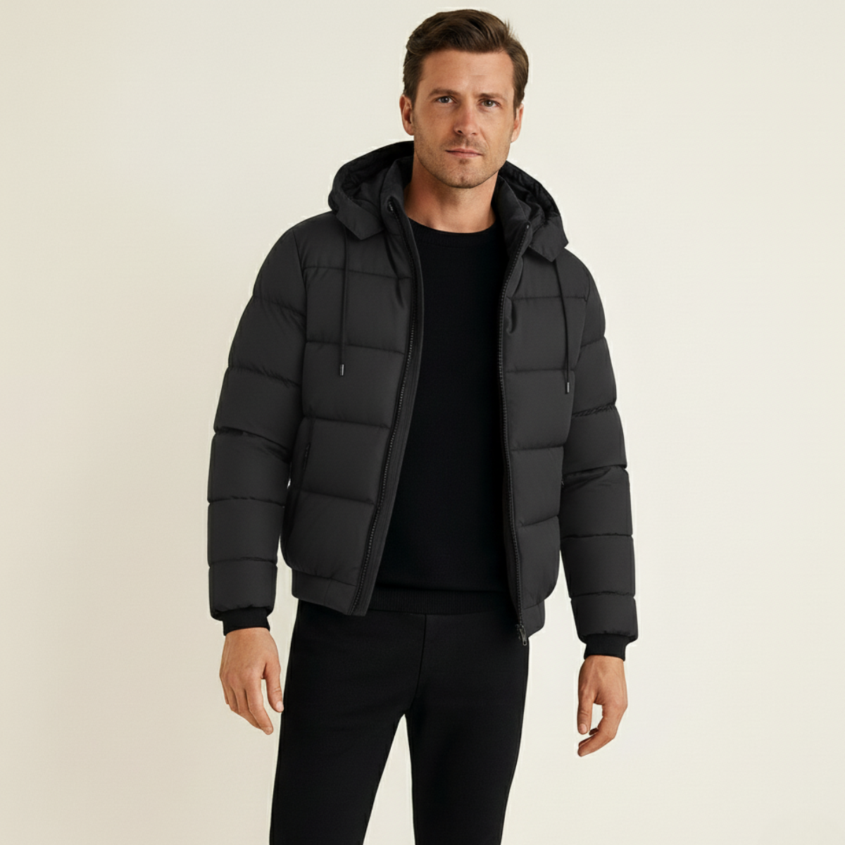 Men's Puffer Jacket Warm Elegant Down Black
