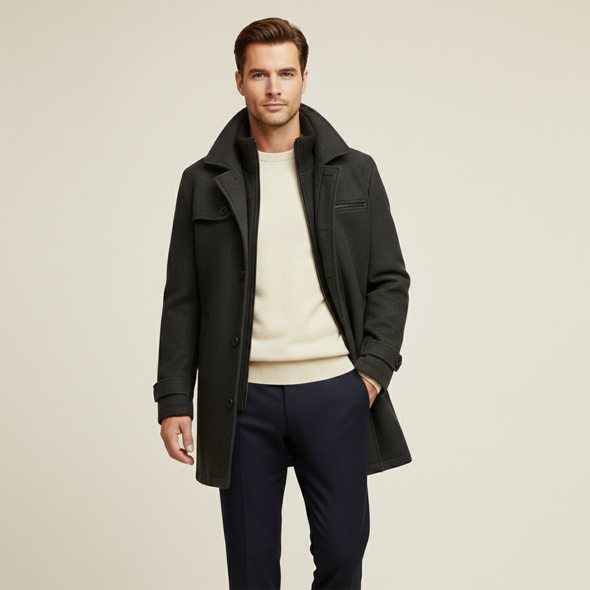 Men's Waterproof Long Jacket Adjustable Cuffs