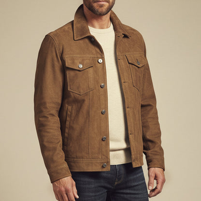 Montclair Men's Suede Cargo Jacket Lightweight Brown