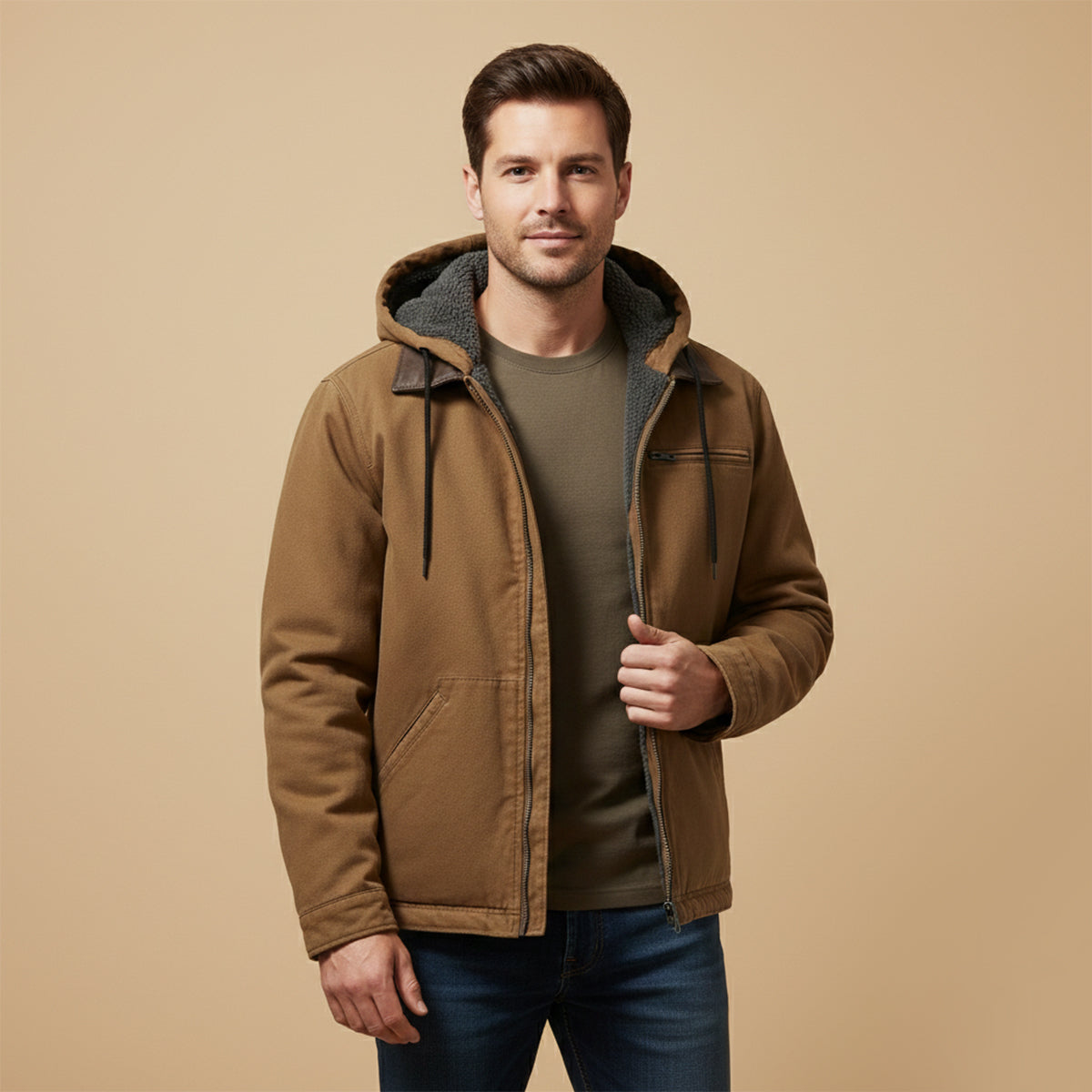 Men's Winter Fleece Lined Hooded Jacket