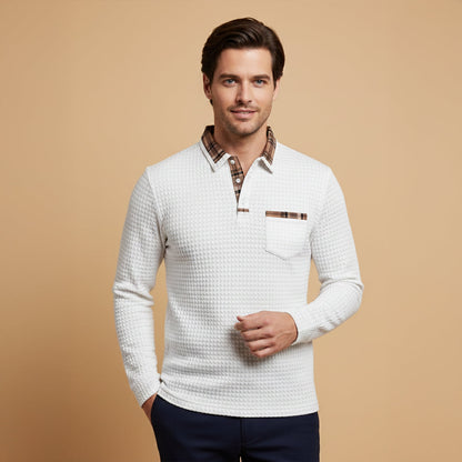 Men's Waffle Knit Polo Sweater Plaid Collar
