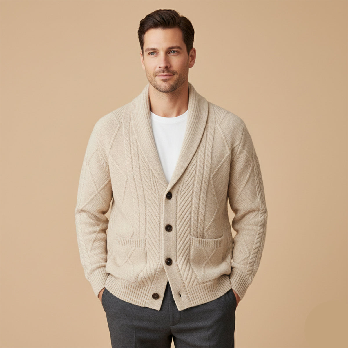 Men's Cashmere Cardigan Button Front Grey