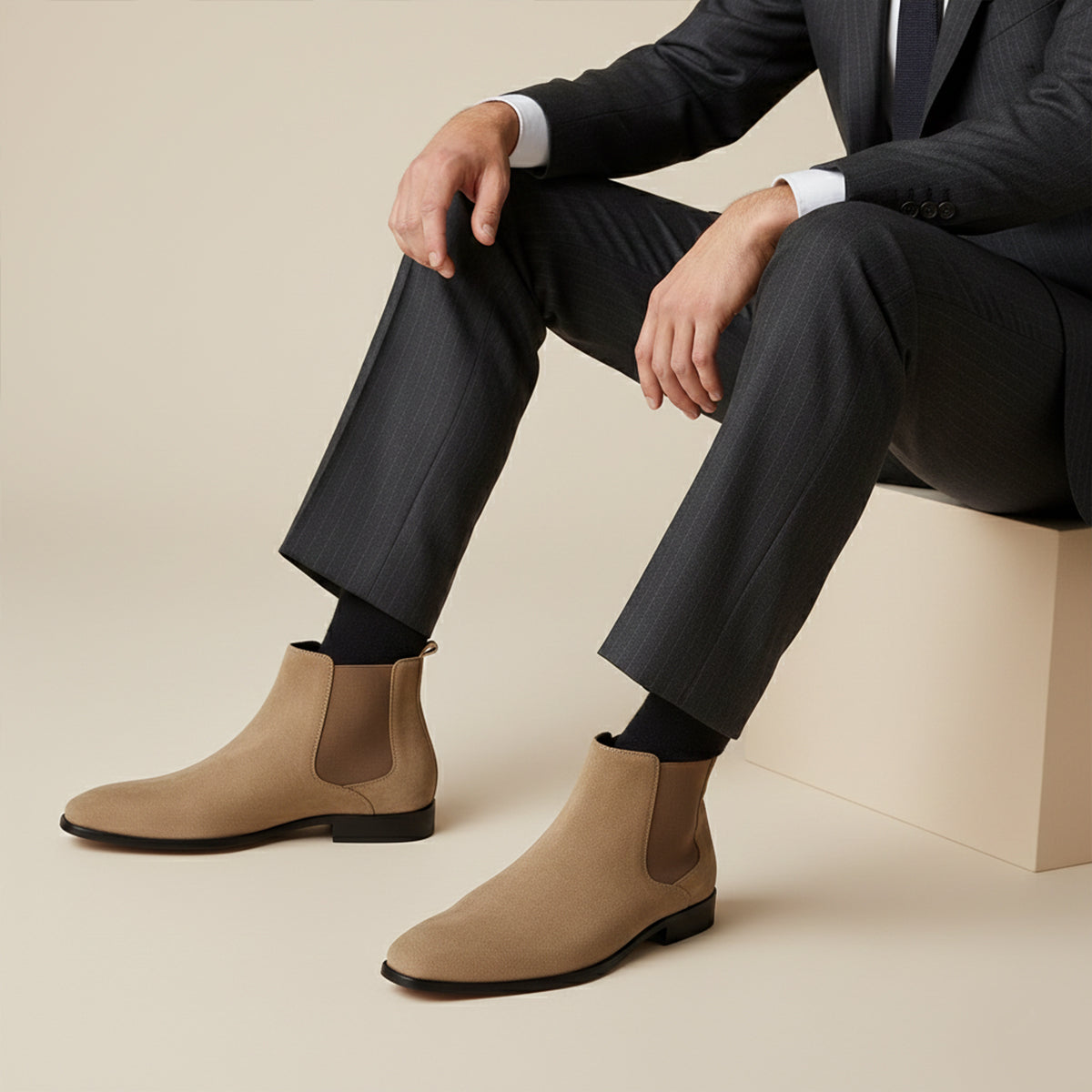 Men's Suede Chelsea Boots Slip On Elegant Brown