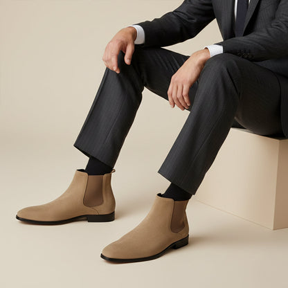 Men's Suede Chelsea Boots Slip On Elegant Brown