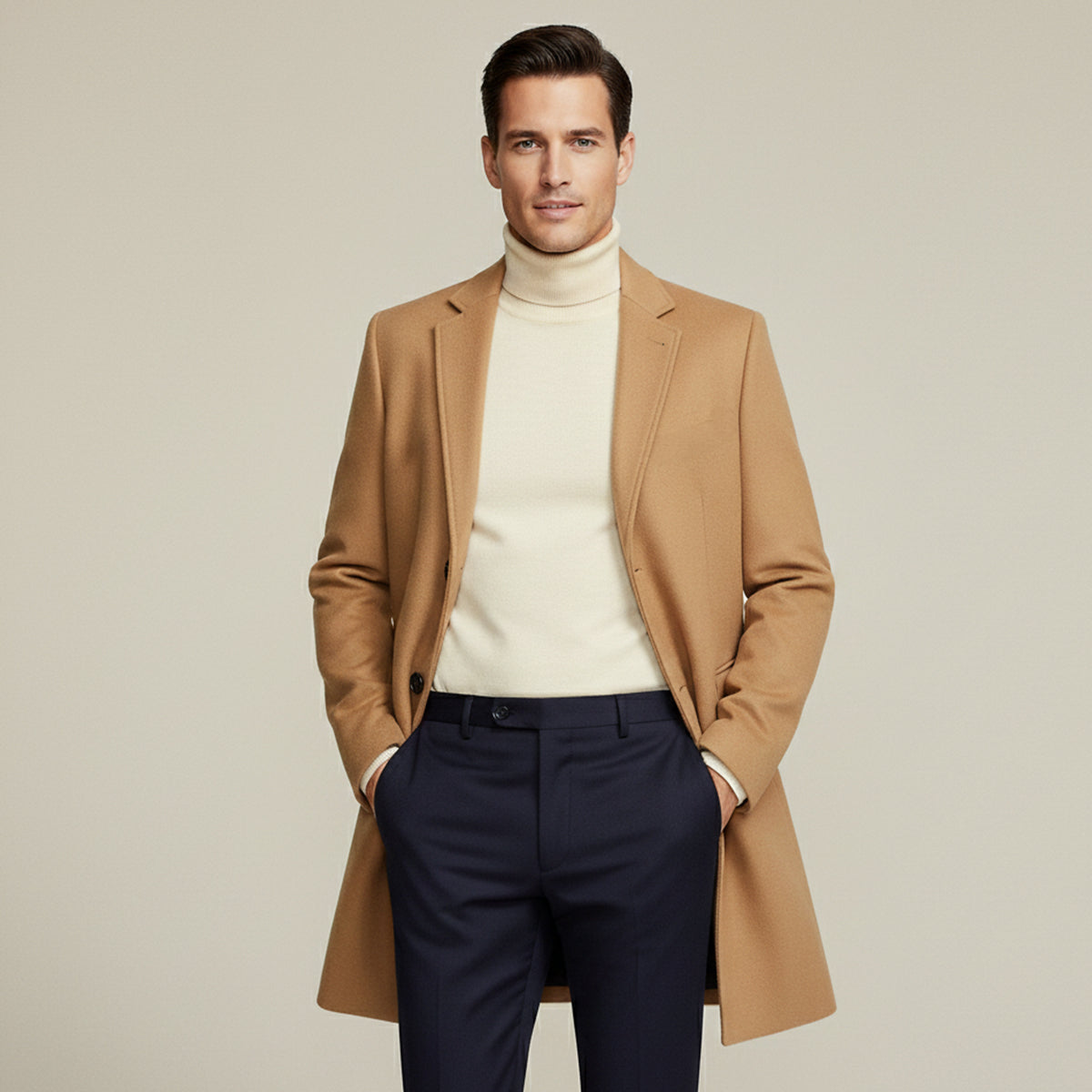 Men's Wool Single Breasted Camel Coat