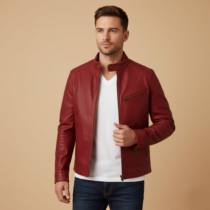 Men's Leather Biker Jacket Classic Motorcycle Style