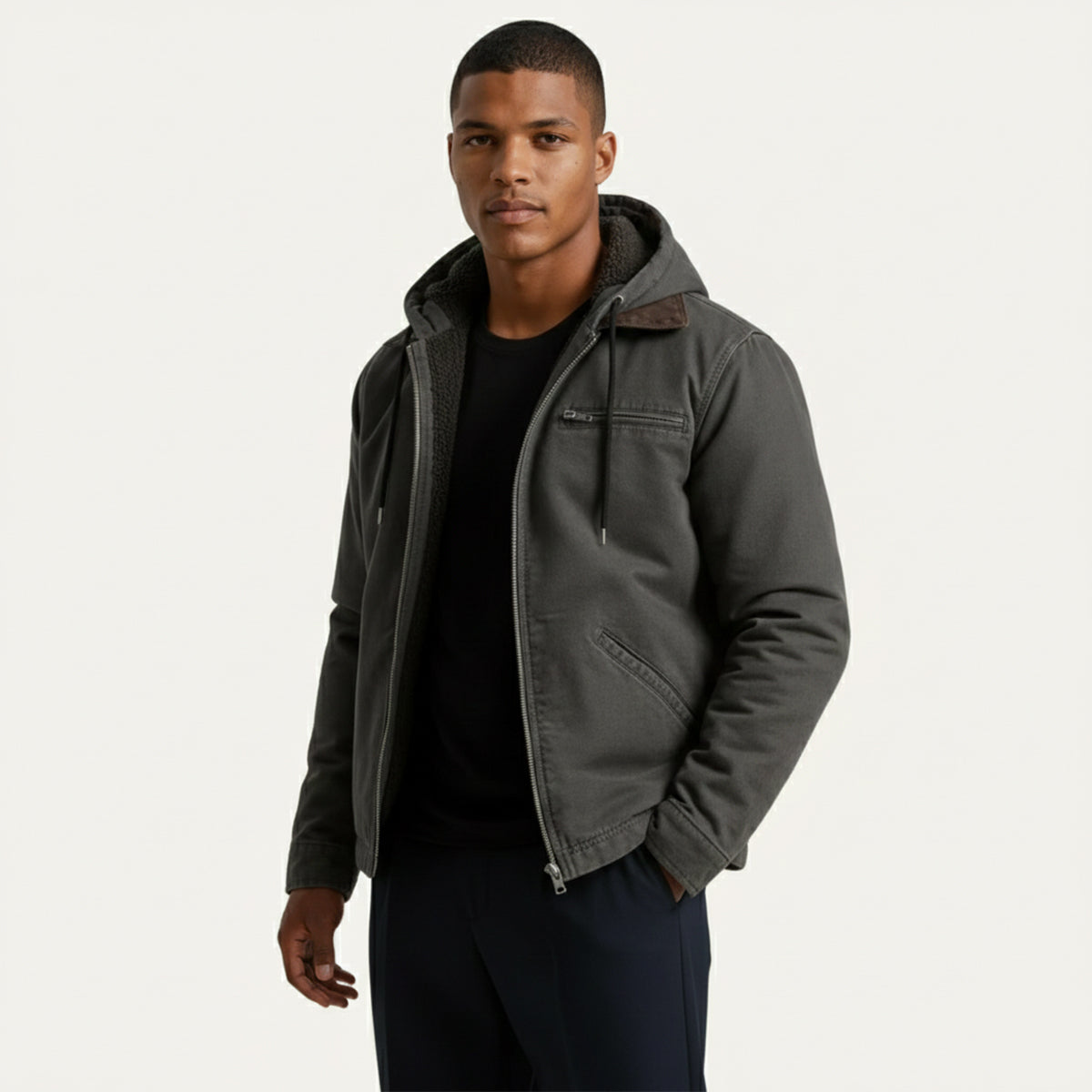 Men's Fleece Lined Hooded Jacket Winter Warm