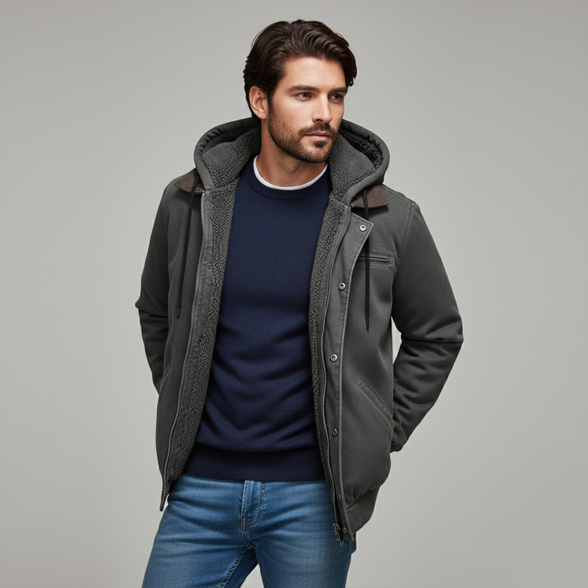 Men's Winter Fleece Lined Hooded Jacket