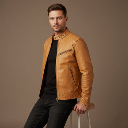Men's Leather Biker Jacket Classic Motorcycle Style