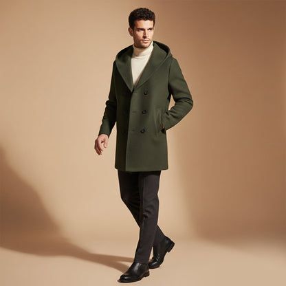 Men's Double Breasted Hooded Trench Coat