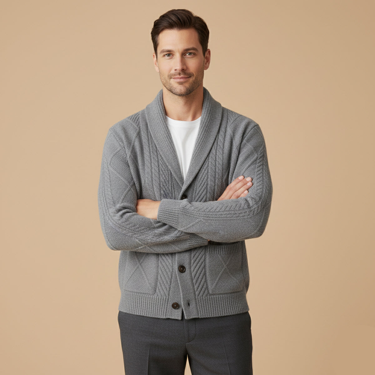 Men's Cashmere Cardigan Button Front Grey