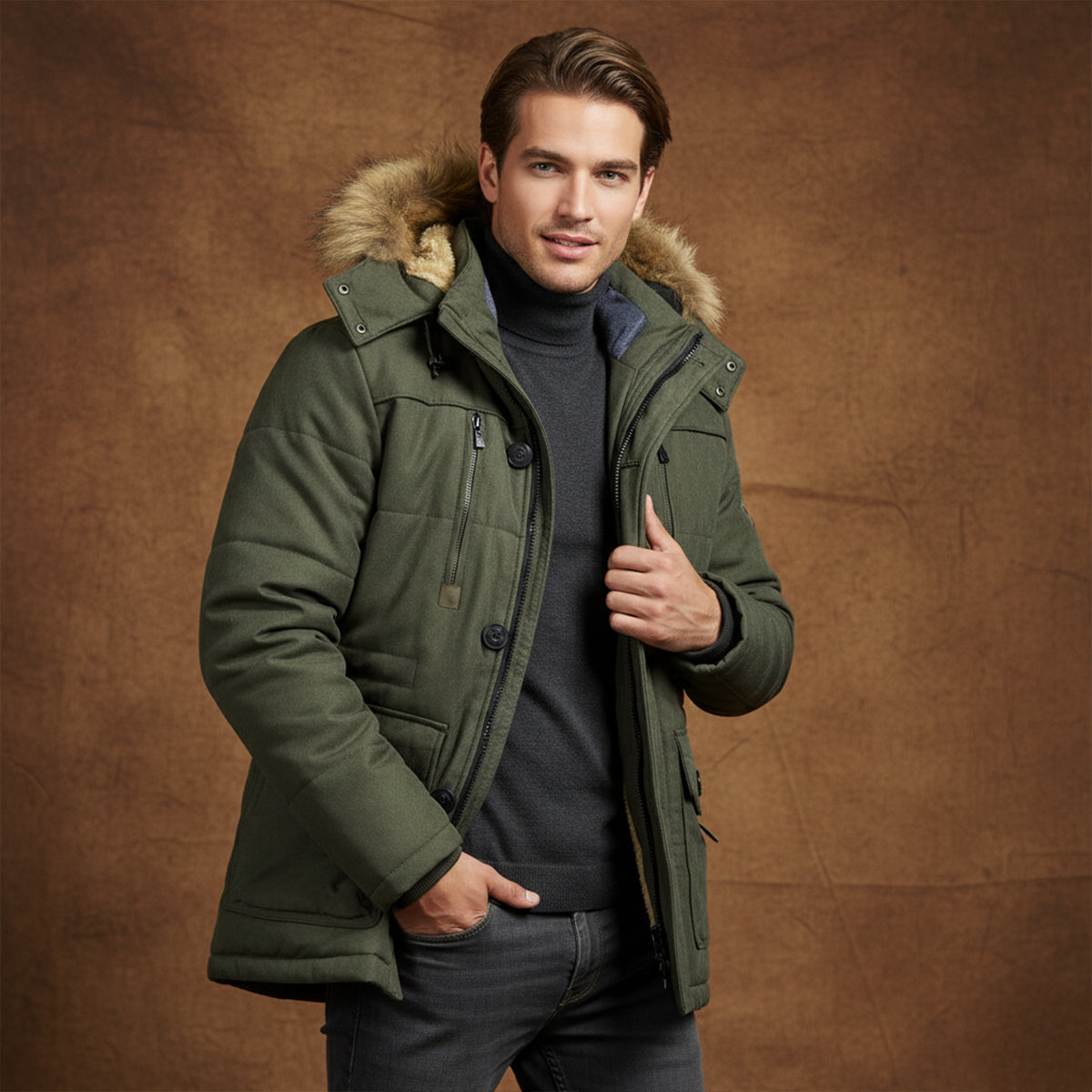 Men's Winter Parka Jacket Fleece Lining Warm