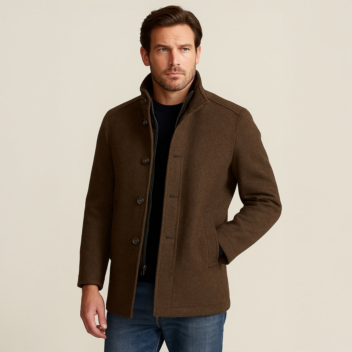 Men's Wool Blend Classic Trench Coat