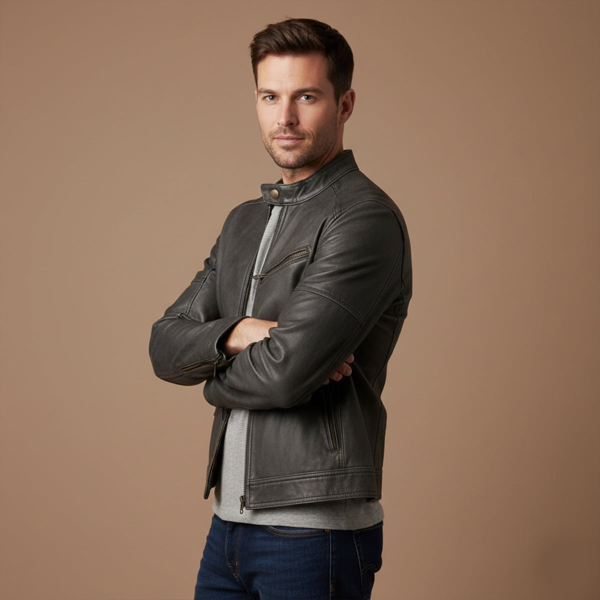 Men's Leather Biker Jacket Classic Motorcycle Style