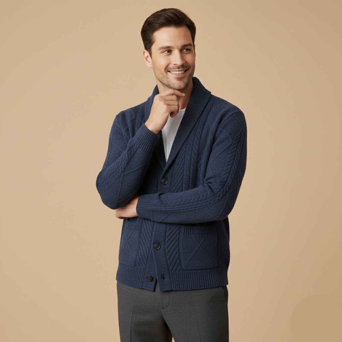 Men's Cashmere Cardigan Button Front Grey