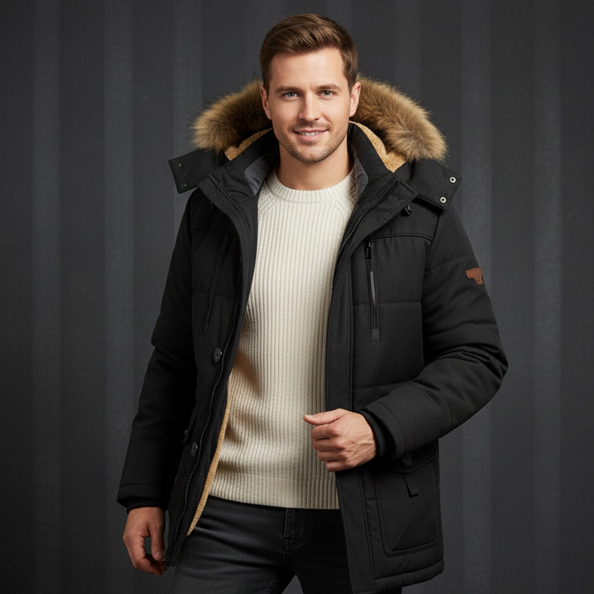 Men's Winter Parka Jacket Fleece Lining Warm