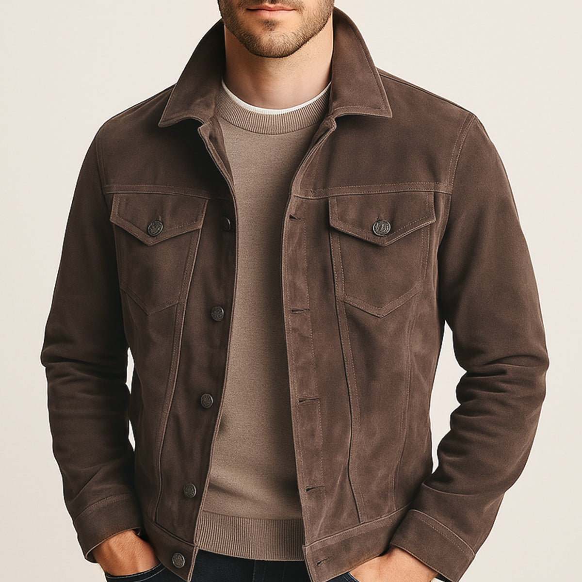 Montclair Men's Suede Cargo Jacket Lightweight Brown