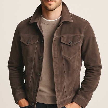 Montclair Men's Suede Cargo Jacket Lightweight Brown
