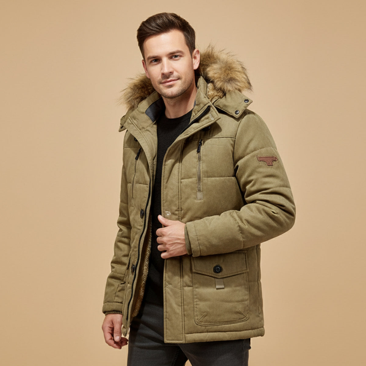 Men's Winter Parka Jacket Fleece Lining Warm