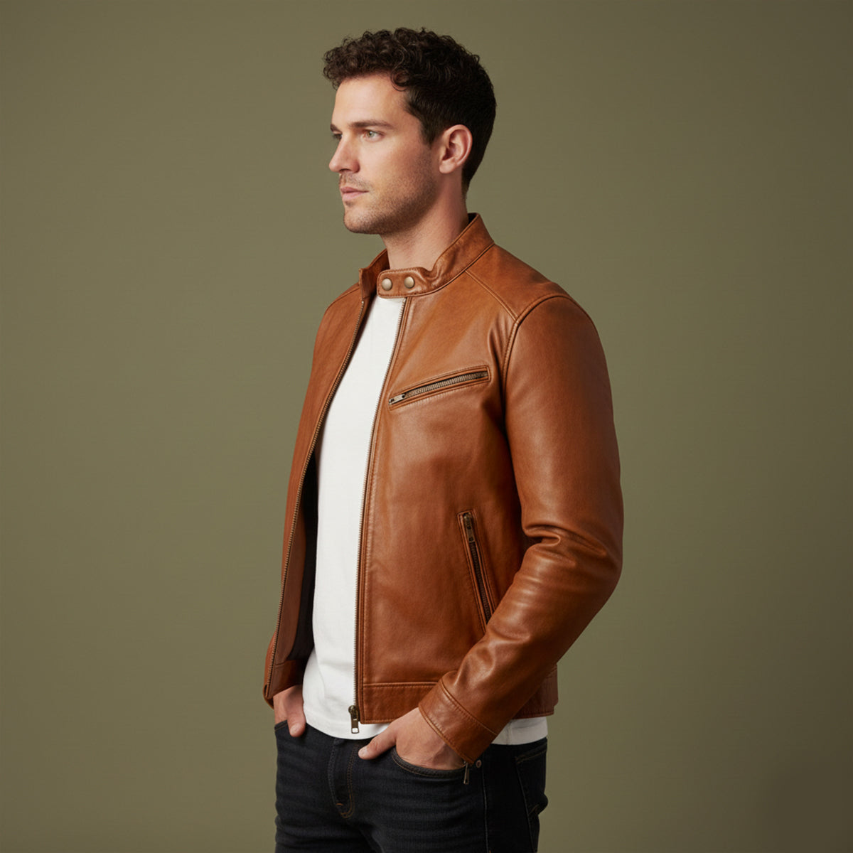 Men's Leather Biker Jacket Classic Motorcycle Style
