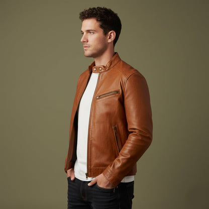 Men's Leather Biker Jacket Classic Motorcycle Style