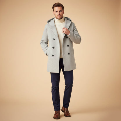 Men's Double Breasted Hooded Trench Coat