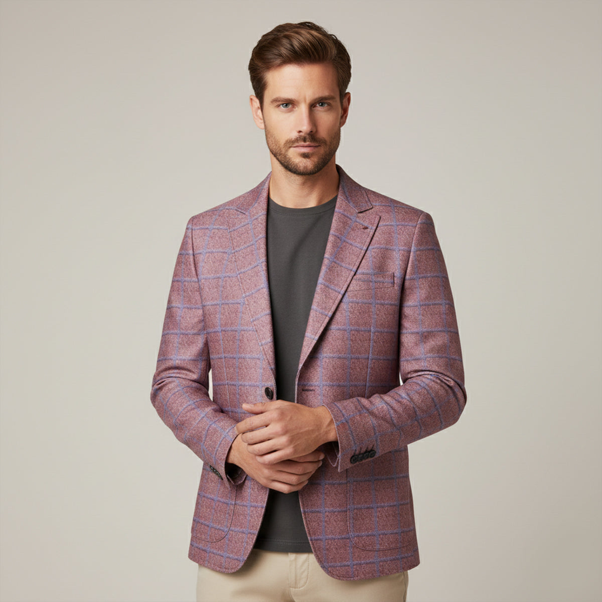 Men's Plaid Blazer Jacket Checked Double Breasted