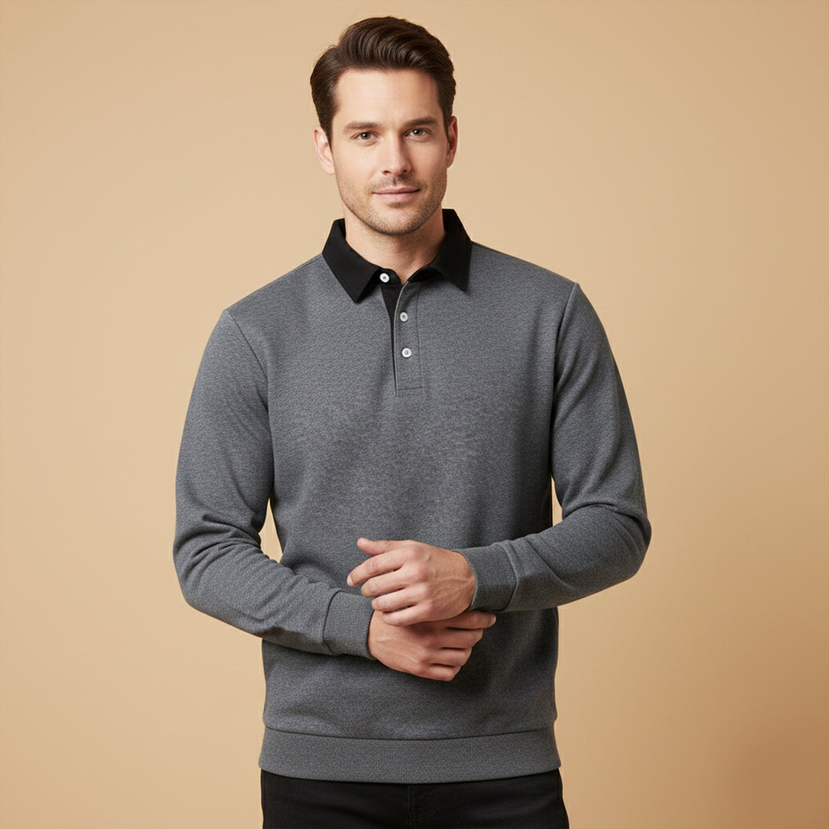 Men's Long Sleeve Polo Classic Knit Shirt