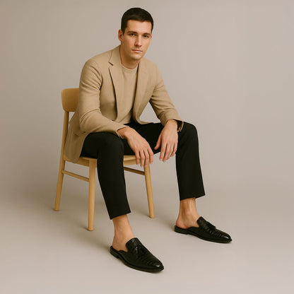 Men's Leather Slip-On Loafers Comfortable Black
