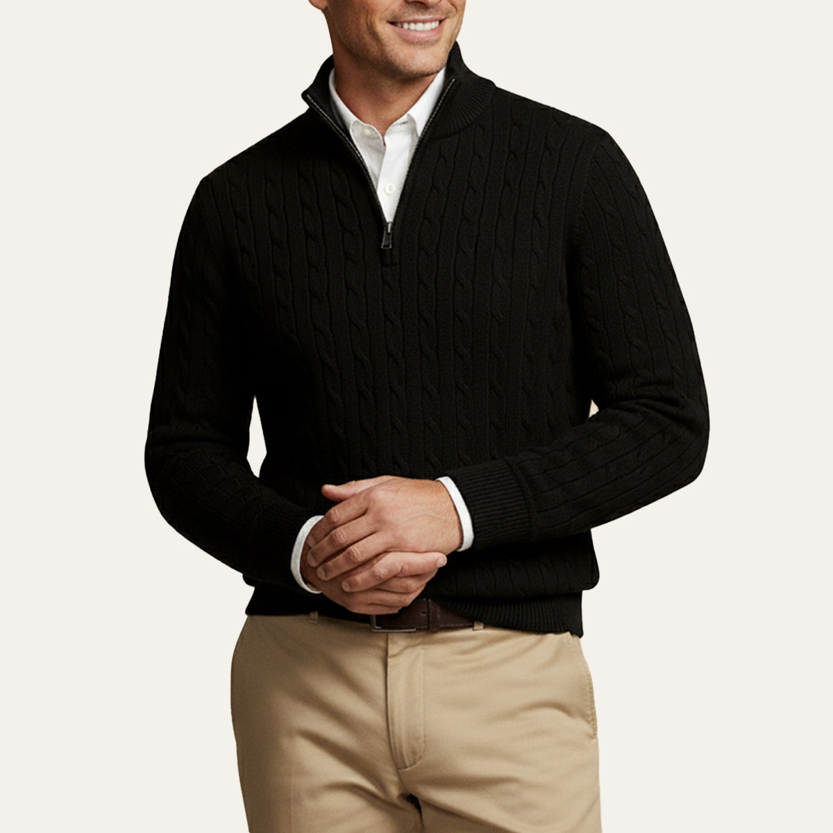 St. Moritz Men's Cable Knit Zip Sweater