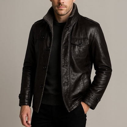 Men's Leather Jacket Fleece Lined Winter Coat